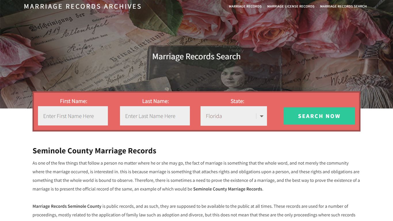 Seminole County Marriage Records| Enter Name and Search