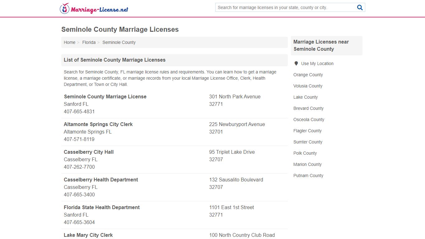 Seminole County Marriage Licenses