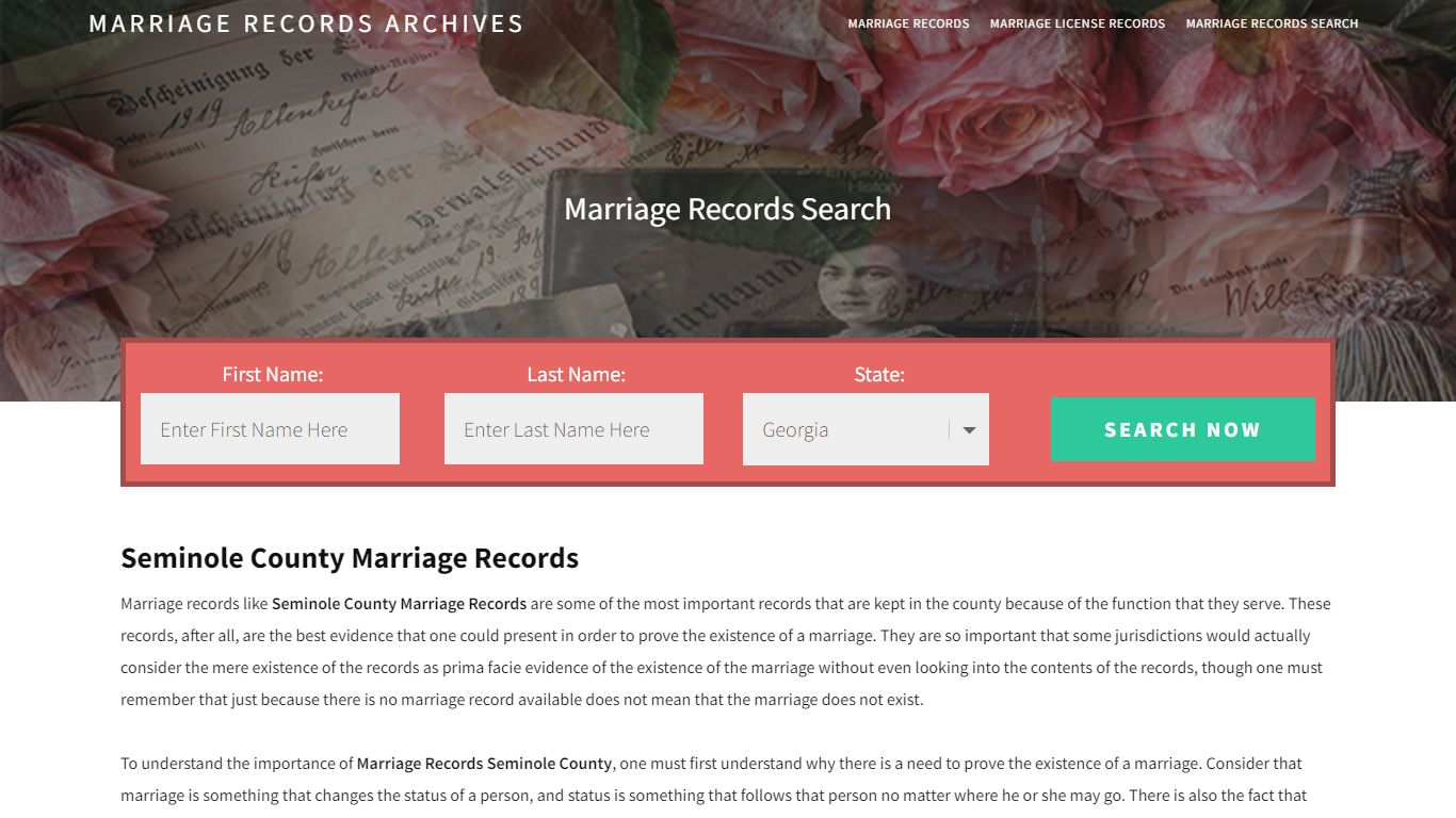 Seminole County Marriage Records | Enter Name and Search