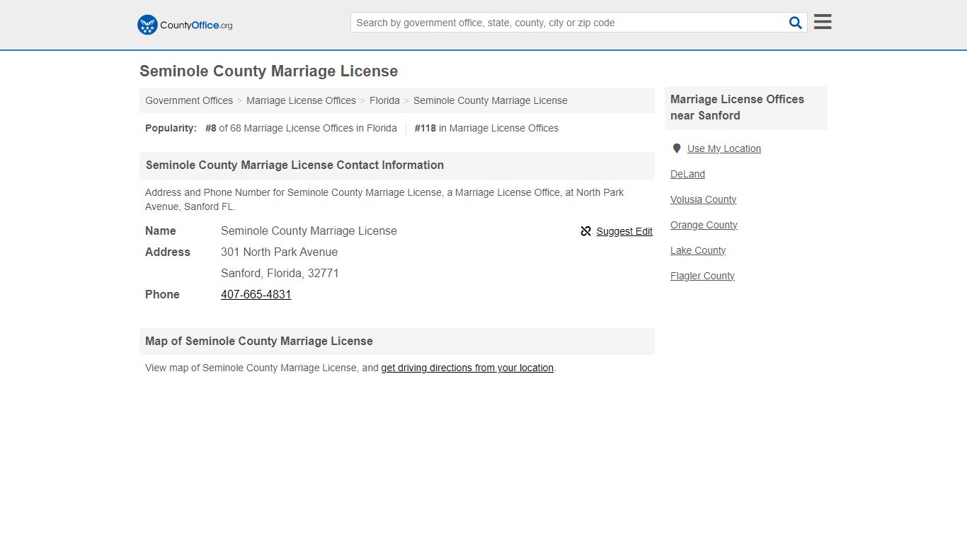 Seminole County Marriage License - Sanford, FL (Address and Phone)