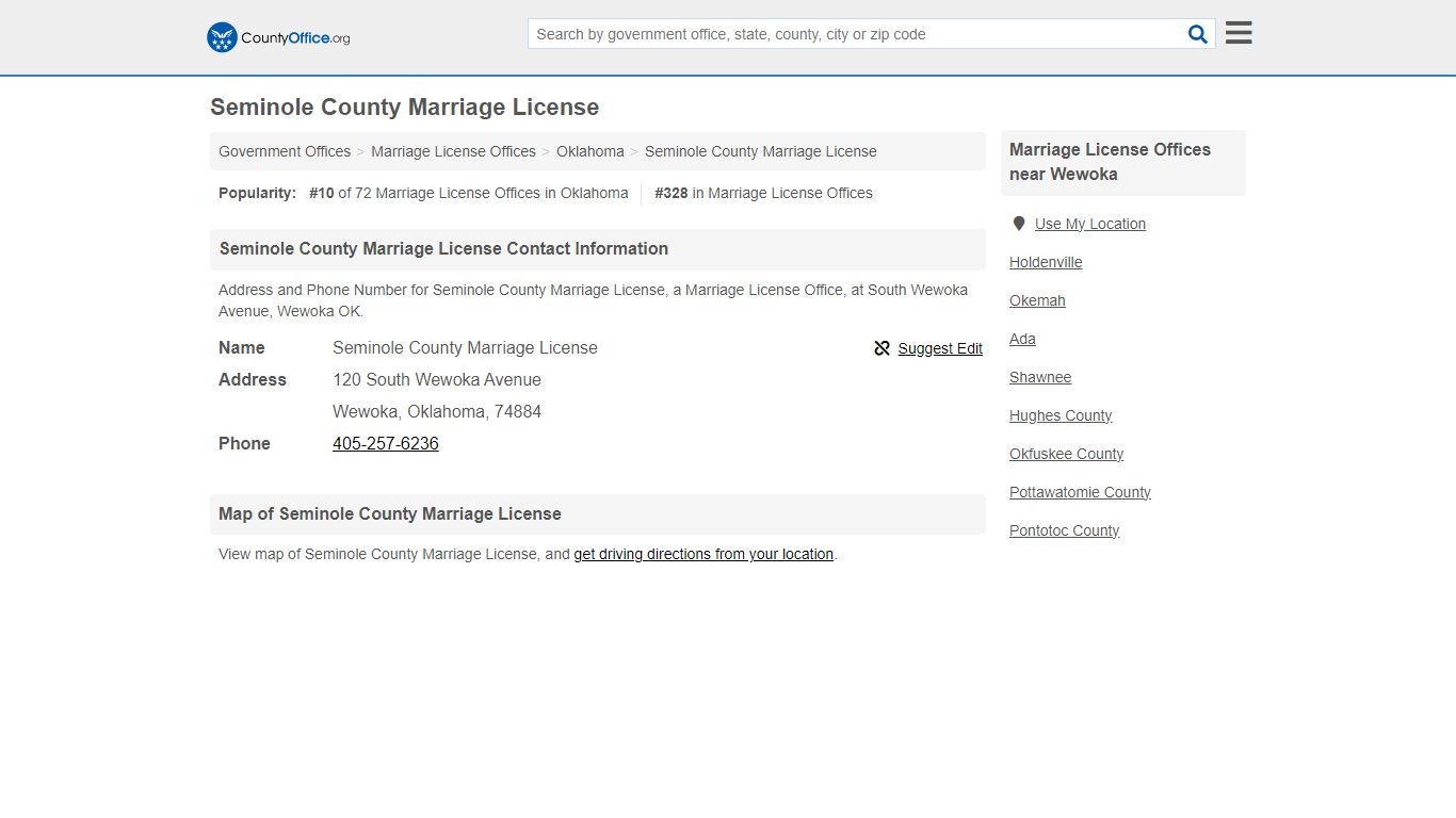 Seminole County Marriage License - Wewoka, OK (Address and Phone)